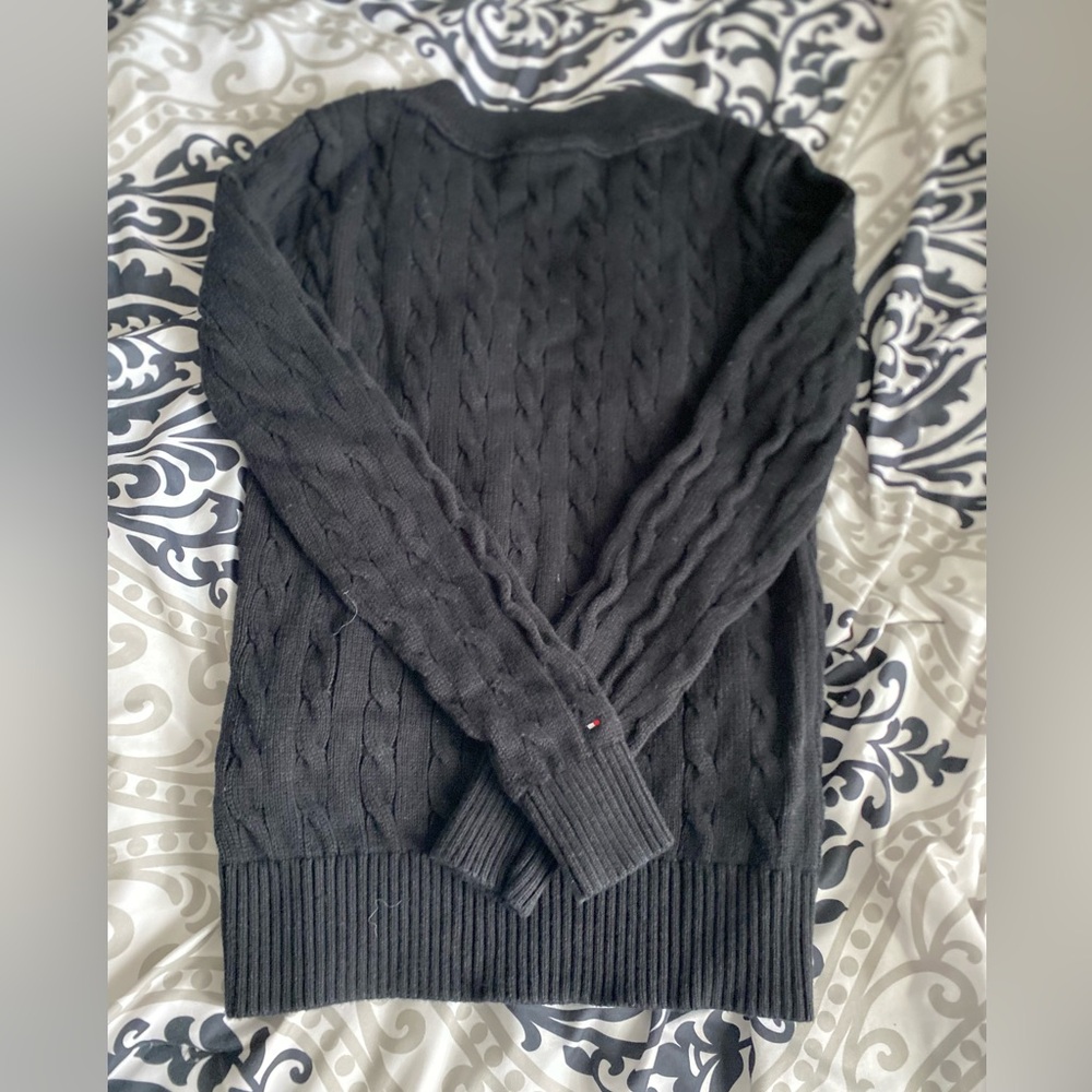 Tommy Hilfiger Black V-Neck Cable Knit Sweater - Picture 2 of 5